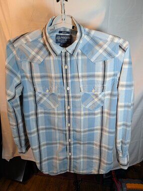 American Rag Western Shirt Plaid Blue White Mens Size Medium Long Sleeve  Button